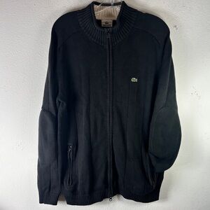 Lacoste Womans 6 Cardigan Elbow Patch Sweater black cotton full zip academia